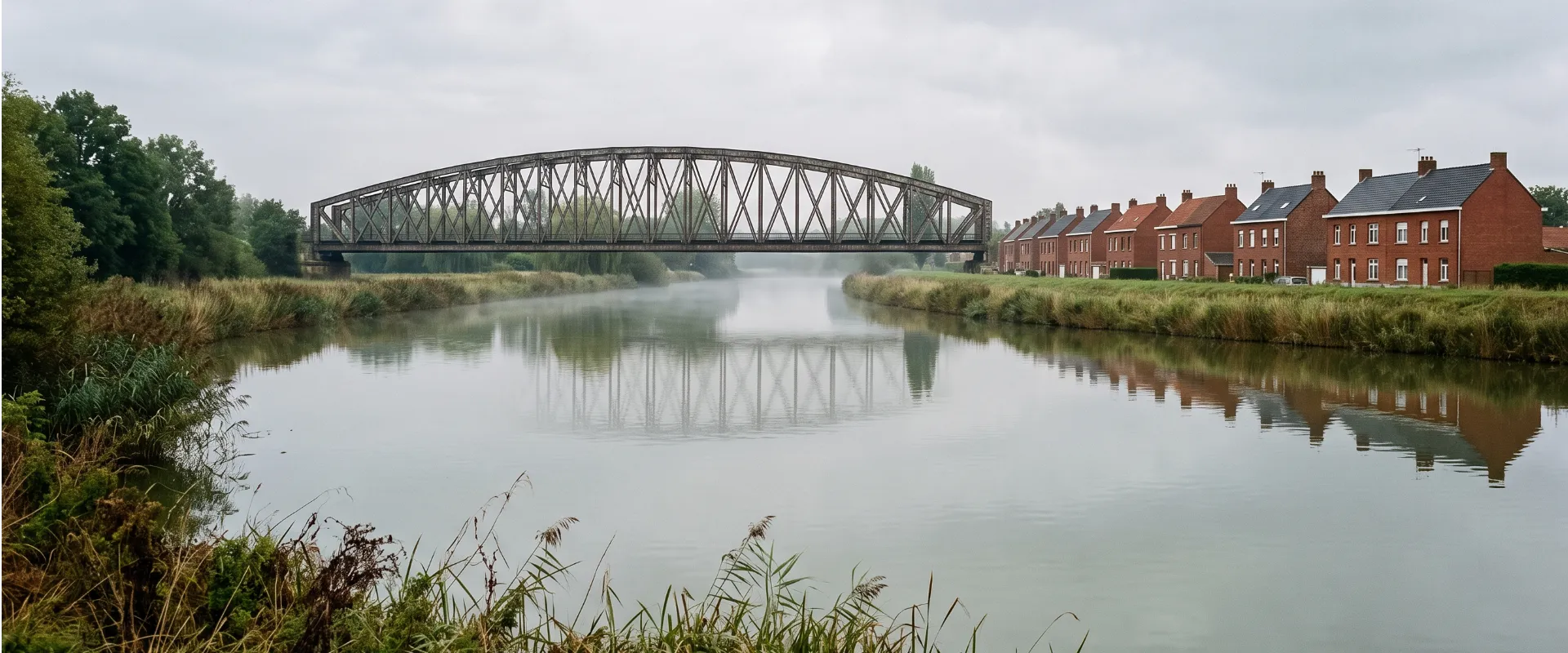 La Lys et ses maisons de brique en bord de rivière près d'Armentières