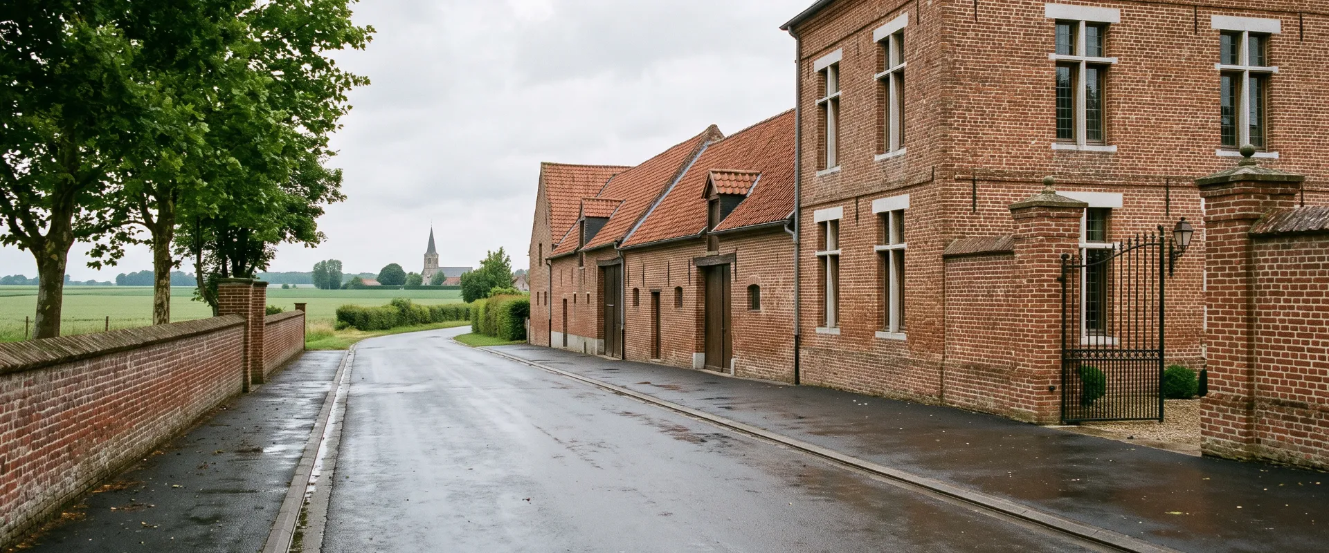 Maison de maître et dépendances en brique dans un village de la Pévèle